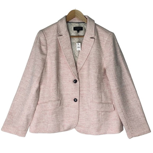 Talbots Wool Blend Herringbone Blazer Womens Plus 16 Pink Surgeon Cuffs NWT $179 - Picture 1 of 12